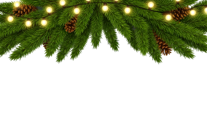 Christmas tree garland with pine cones and lights