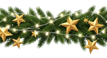Christmas garland with golden stars and lights