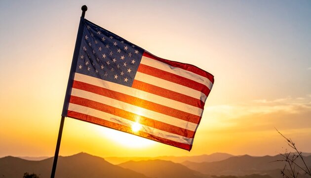 american flag at sunset