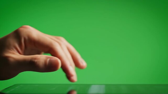 Fingers tap and scroll on a vivid green screen, showcasing technology and user interaction for mobile app development