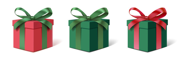 Set of decorative Christmas gift box isolated on white. Holiday decoration. New Year sale collection. Vector stock illustration. Not AI