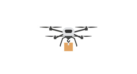 Innovative aerial delivery service concept with a quadcopter drone carrying a package for shipment. Modern unmanned logistics and transportation
