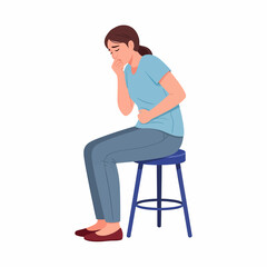 Woman Suffering from Nausea or Vomiting Urge, Clutching Her Stomach. Health Symptoms and Digestive Issues.