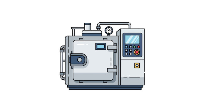 Outline vector icon of an industrial vacuum oven or laboratory autoclave, illustrating modern scientific equipment for sterilization and research processes