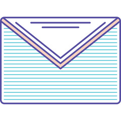 Stylized illustration of an open envelope with a letter inside featuring blue horizontal lines and a peach-colored flap and purple outline perfect for communication and mail themes