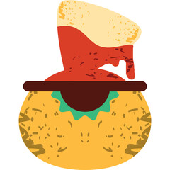 Stylized Illustration Of Tortilla Chip Dipping Into A Bowl Of Red Salsa On A Transparent Background