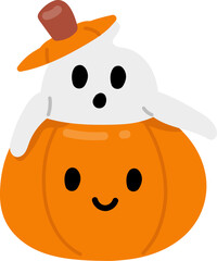 Cute ghost inside halloween pumpkin illustration