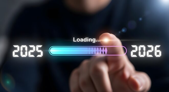 A loading bar with 2025 and 2026 indicating business progress toward the new year