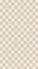 Light Beige Checkered Pattern with Hearts Aesthetic Phone Wallpaper