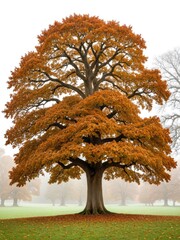 Majestic Autumn Tree: Golden Foliage in a Park Landscape - Seasonal Beauty and Tranquility