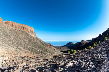 Hiking in deserted landscapes of Teide National Park, Tenerife, Canary Islands