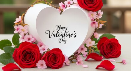 Romantic valentine's day card design with heart and red roses