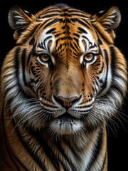 Obraz premium Majestic Tiger Portrait: Intense Gaze of a Wild Bengal Tiger - Wildlife Photography, Big Cat, Predator, Powerful Animal