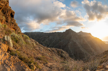 Hiking in Anaga Mountains at sunset, Tenerife, Canary Islands