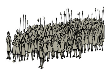 Fototapeta premium Vector drawing. Many strong soldiers