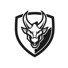 Obraz premium Horned Dragon Logo, Shield Emblem With Horned Dragon Head in Center