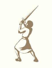 Fototapeta premium Vector drawing. Man with sword