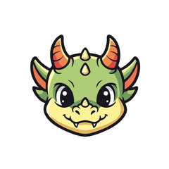 Cute Cartoon Horned Dragon Head Logo, Rounded Shapes
