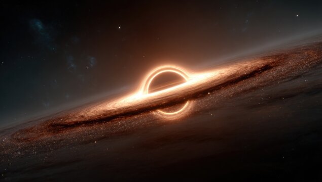 A cosmic rendering of a black hole with a swirling, radiant accretion disk