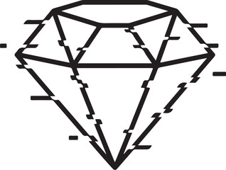 Diamond icon with glitch-line breaks, staggered segments, and digital distortion. Flat vector, unique edgy style