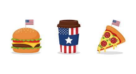 Burger coffee cup  pizza slice all with US flags