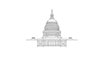 Line drawing of the US Capitol building with dome © Nandar