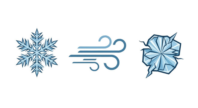 Illustrated image with snowflake wind gusts and broken ice cold frozen wintery theme
