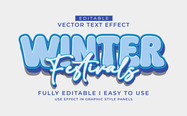 3d editable winter festival text effect typography graphic style template