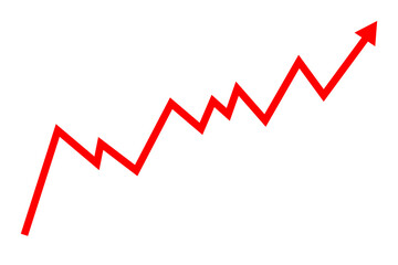 Red line graph showing upward trend isolated on transparent background for improvement, success, growth and business templates