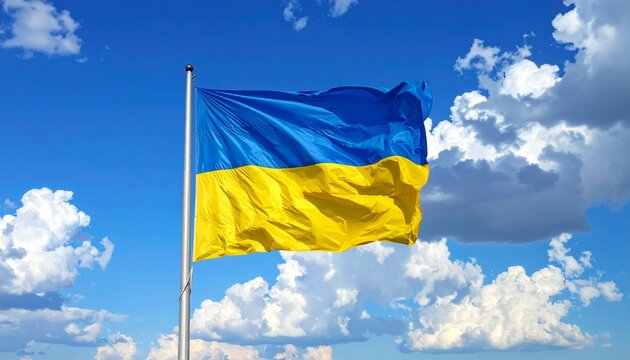 A gently waving Ukrainian flag with blue over yellow horizontal bands, symbolizing sky and wheat fields, reflecting national pride, identity, and sovereignty in a dynamic, textured display.