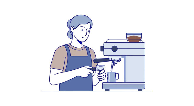 Illustration depicting a barista expertly preparing espresso using a modern machine