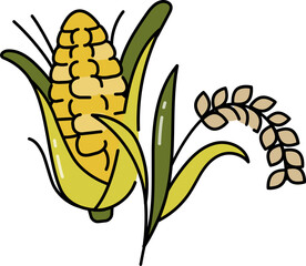 Corn and rice plant line icon