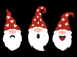 Set of cartoon santa claus heads in flat style isolated. Vector illustration