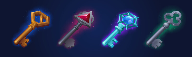 Game keys props icons, gamer assets, graphics © Cahya