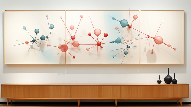 Abstract Molecular Art on Wooden Credenza