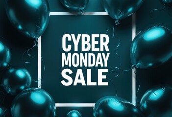 Cyber monday sale announcement with blue balloons and stylish design