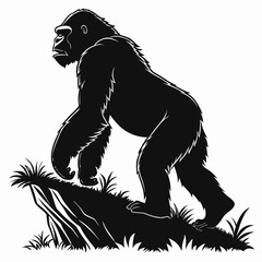 Fototapeta premium Gorilla Silhouette on Cliff: a powerful gorilla silhouette, standing regally atop a cliff, it is a striking image that captures the essence of raw strength and dominance in the animal kingdom. 