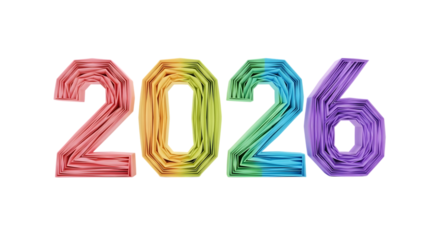 Colorful 2026 numbers isolated on transparent background