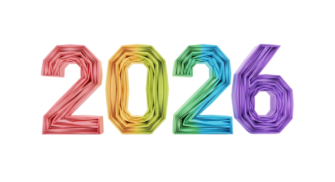 Colorful 2026 numbers isolated on transparent background - Powered by Adobe