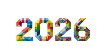 Colorful 2026 numbers isolated on transparent background