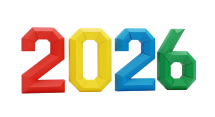 Colorful 2026 numbers isolated on transparent background