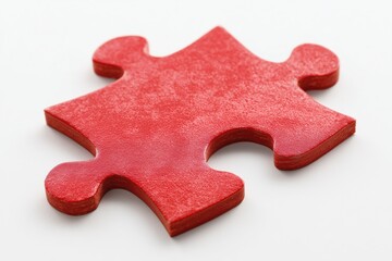 Obraz premium Close-up Vivid Red Puzzle Piece Detail Isolated on White Background