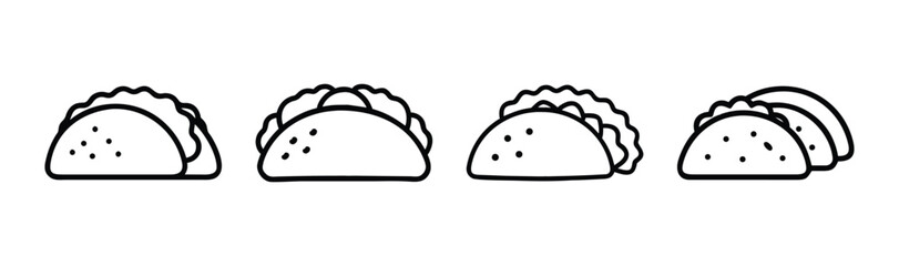 Simple line art tacos delicious food icons representing mexican cuisine