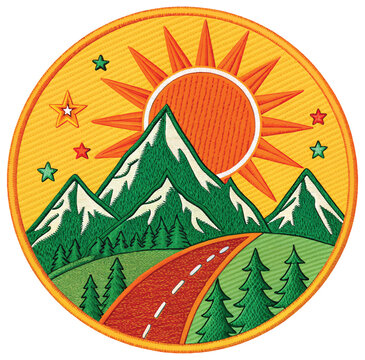 Embark on an inspiring journey to majestic mountains, with a bright sun guiding the way and stars twinkling overhead, adventure awaits on the open road