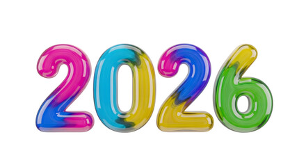 Colorful 2026 numbers isolated on transparent background
