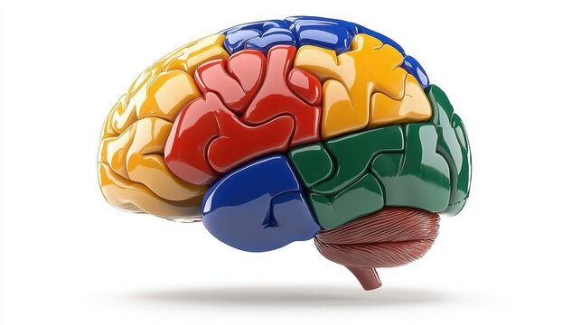 Colorful 3D Model of Human Brain with Distinct Regions for Learning - Powered by Adobe