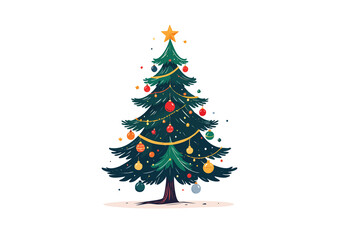 Fototapeta premium Decorated Christmas Tree Cartoon Illustration