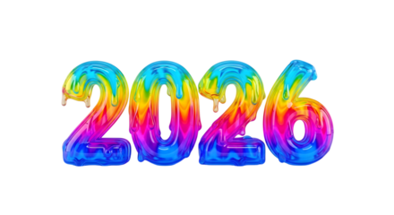 Colorful dripping numbers 2026 isolated on transparent background