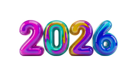 Colorful 2026 balloons isolated on transparent background
