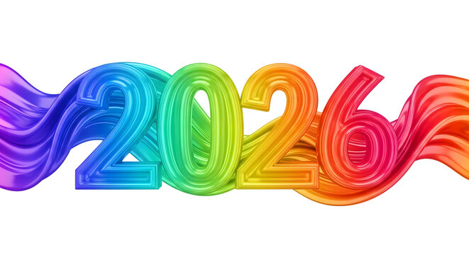 Rainbow 2026 numbers isolated on transparent background
